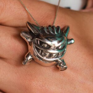 Gengar Pokemon Pingente Joia Acessório Prata 950 Envelhecido Polido Anime Pokémon Aventura Batalha Treinador Mestre Presente Colecionador Originalidade Qualidade Durabilidade Sustentável Pingente Joia Pokémon Acessório Anime Prata 950