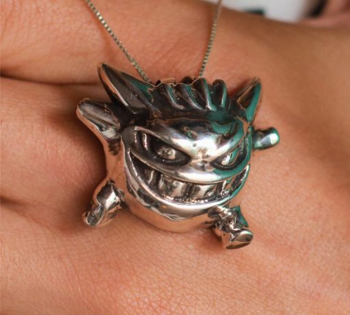 Gengar Pokemon Pingente Joia Acessório Prata 950 Envelhecido Polido Anime Pokémon Aventura Batalha Treinador Mestre Presente Colecionador Originalidade Qualidade Durabilidade Sustentável Pingente Joia Pokémon Acessório Anime Prata 950